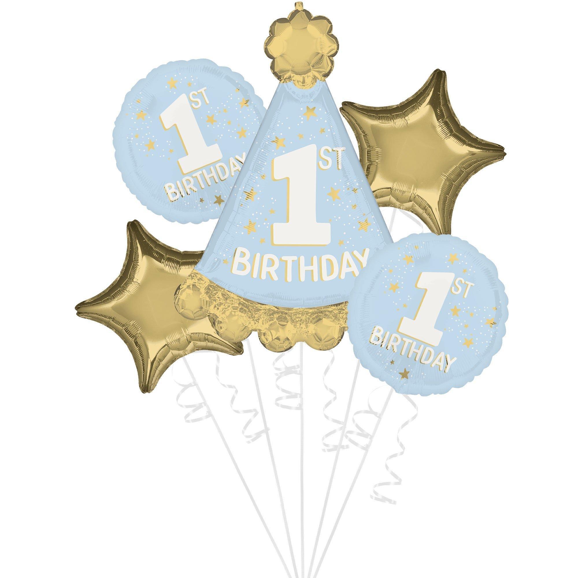 Little Mister One-derful 1st Birthday Foil Balloon Bouquet with Balloon Weight, 10pc